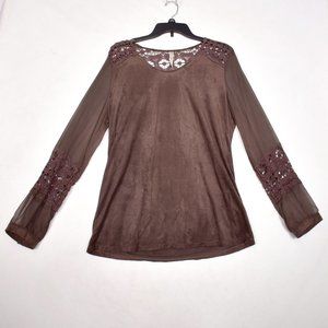 Mariarerio Top Velvet & Crochet Brown Size Medium